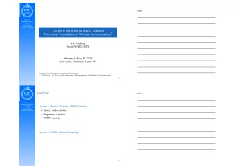 Lecture 6: Modeling of MIMO Channels Theoretical Foundations of Wireless Communications 1  Lars