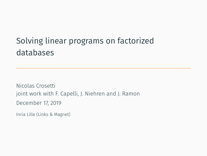 solving linear programs on factorized databases