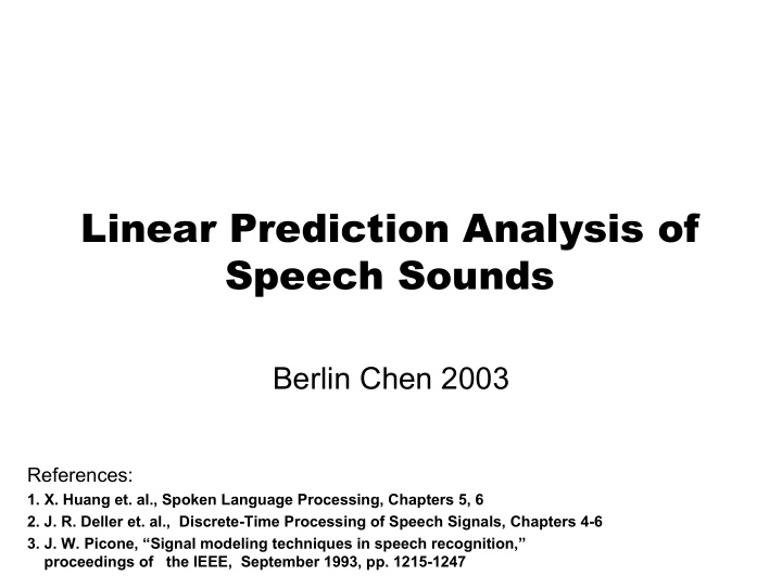 linear prediction analysis of speech sounds