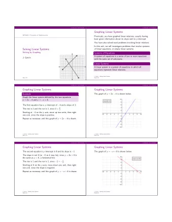 Graphing Linear Systems  MPM2D: Principles of Mathematics  Previously, you have graphed linear