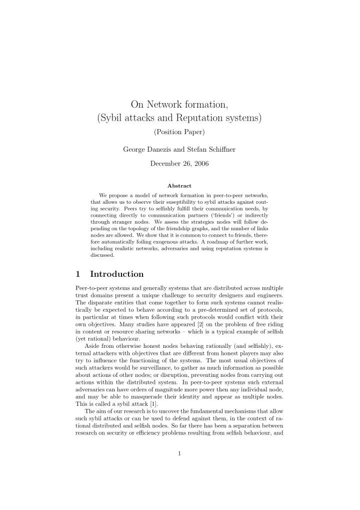 on network formation sybil attacks and reputation systems