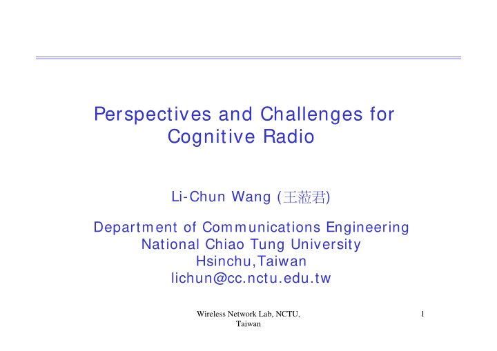 perspectives and challenges for cognitive radio