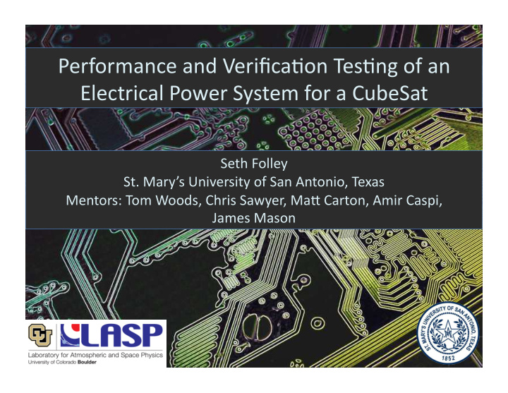 performance and verifica on tes ng of an electrical power