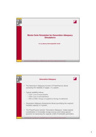 1  Modelling of Dispatchable Generation    Unplanned outages:   Multi-state Marcov-Model per