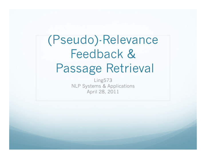 pseudo relevance feedback passage retrieval