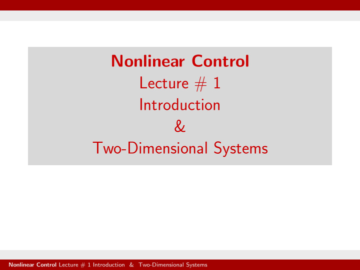 nonlinear control lecture 1 introduction two dimensional