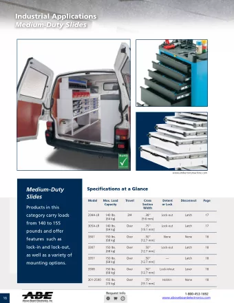 Medium-Duty  Slides  Model  Max. Load  Travel  Cross  Detent  Disconnect  Page  Capacity  Section