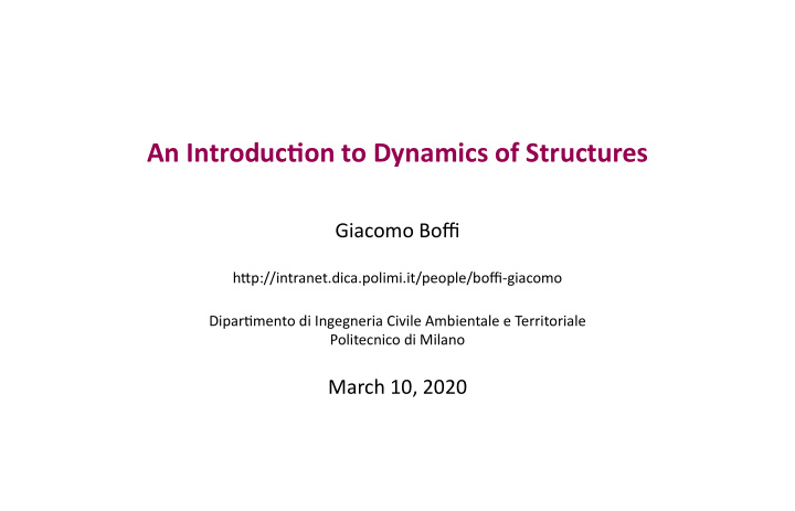 an introductjon to dynamics of structures