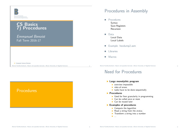 procedures in assembly