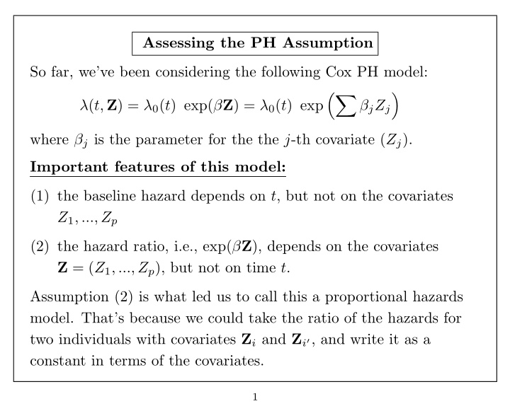 assessing the ph assumption so far we ve been considering