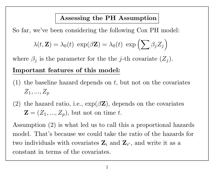 assessing the ph assumption so far we ve been considering