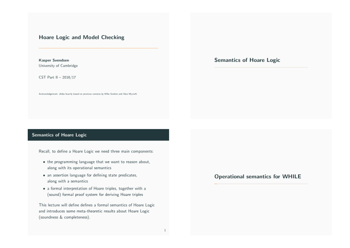 hoare logic and model checking semantics of hoare logic