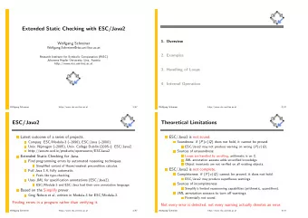 Extended Static Checking with ESC/Java2  1. Overview  Wolfgang Schreiner
