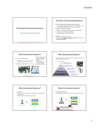 The Rise of Distributed Systems  Computer hardware prices falling, power increasing  If cars