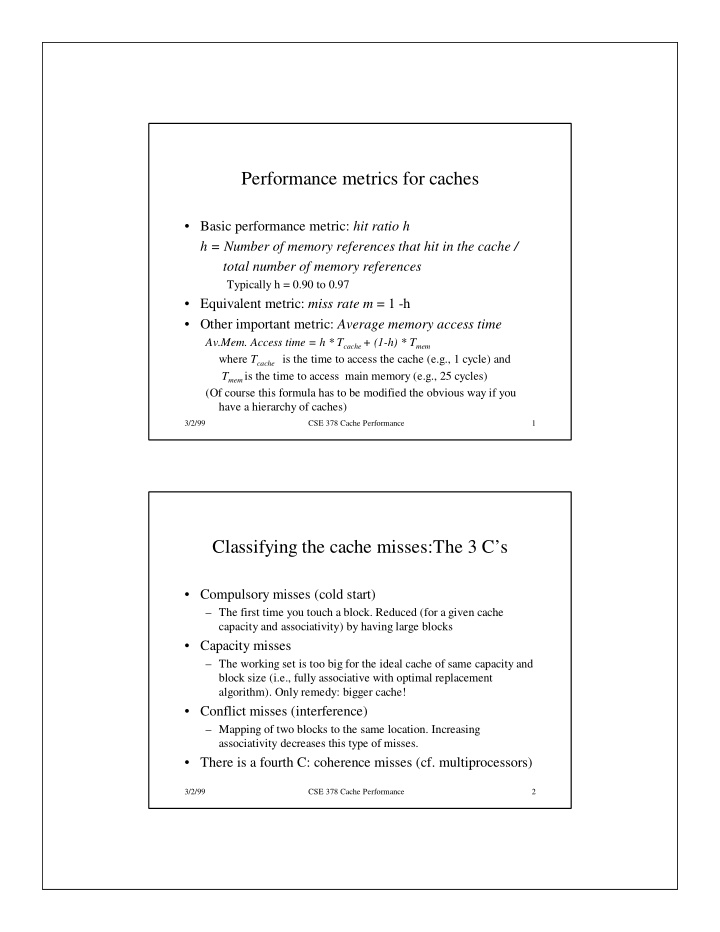 performance metrics for caches