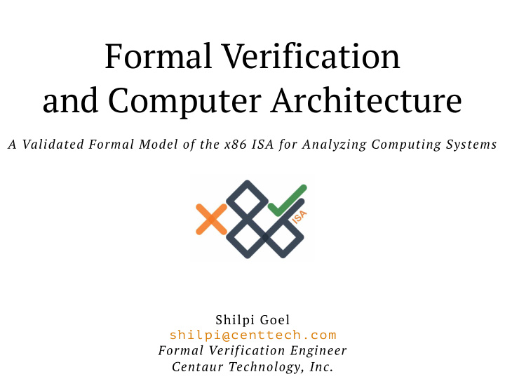 formal verification and computer architecture