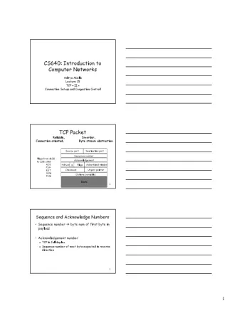 CS640: Introduction to  Computer Networks  Aditya Akella  Lecture 15  TCP  II -  Connection