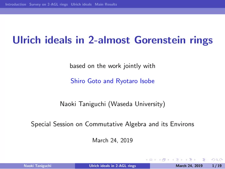 ulrich ideals in 2 almost gorenstein rings