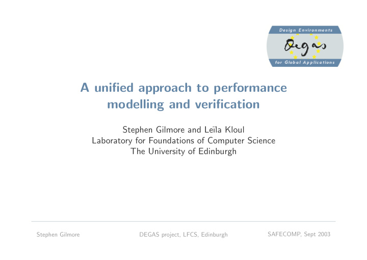 a unified approach to performance modelling and
