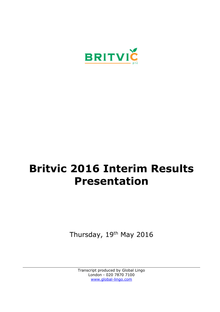britvic 2016 interim results presentation