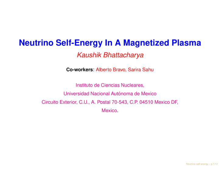 neutrino self energy in a magnetized plasma