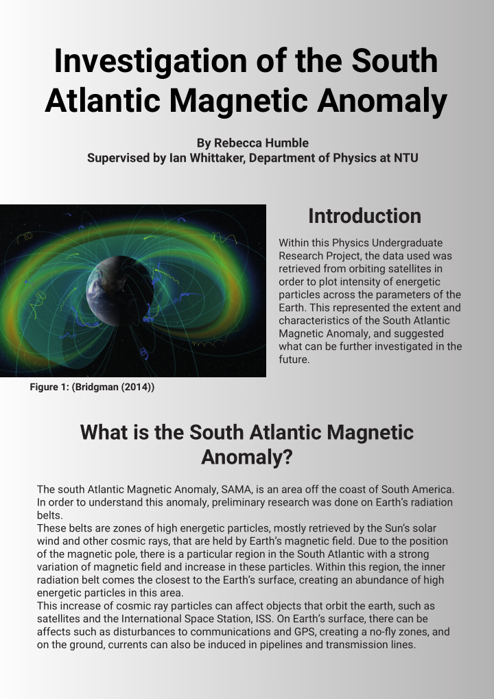 investigation of the south atlantic magnetic anomaly