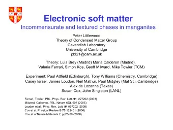Electronic soft matter  Incommensurate and textured phases in manganites  Peter Littlewood  Theory