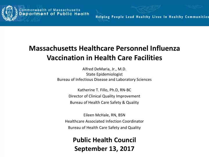 massachusetts healthcare personnel influenza vaccination