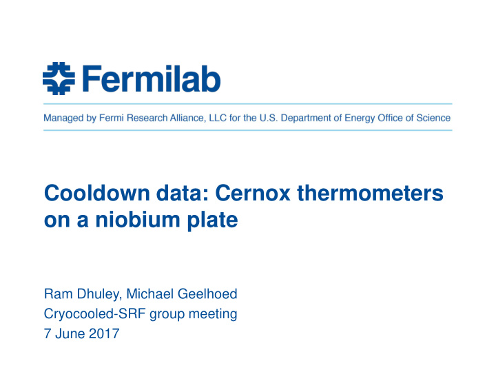 cooldown data cernox thermometers on a niobium plate