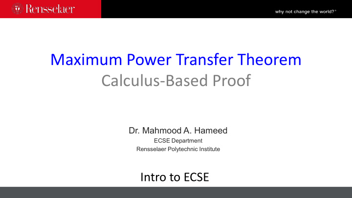 maximum power transfer theorem calculus based proof
