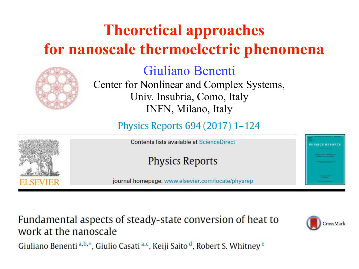 theoretical approaches for nanoscale thermoelectric
