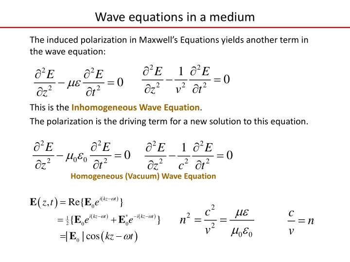 wave equations in a medium