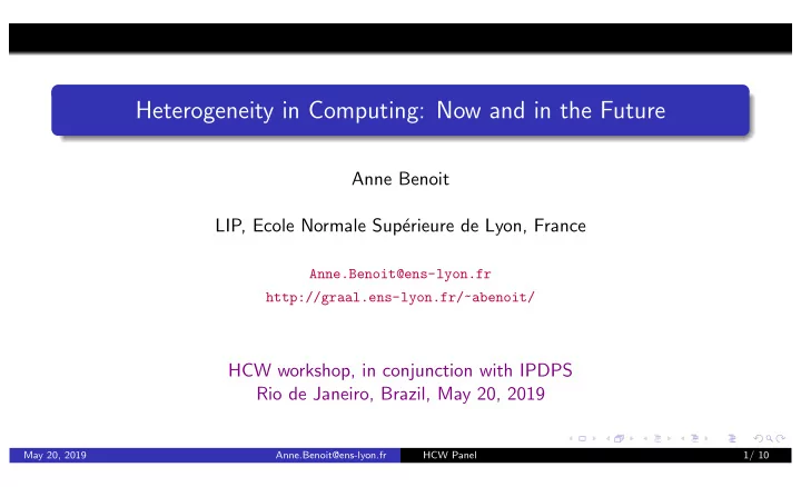 heterogeneity in computing now and in the future