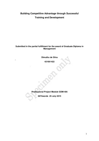 Building Competitive Advantage through Successful  Training and Development  Submitted in the