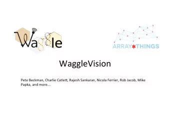 WaggleVision  Pete Beckman, Charlie Catle1, Rajesh Sankaran, Nicola Ferrier, Rob Jacob, Mike