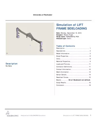 Simulation of LIFT  FRAME SIDELOADING Date: Monday, September 19, 2016 Designer: Robert Flight