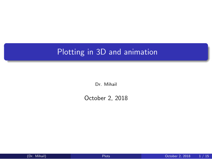 plotting in 3d and animation