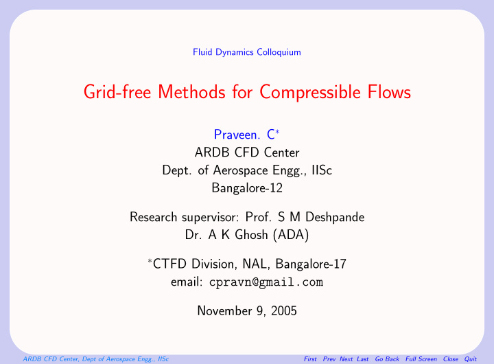 grid free methods for compressible flows