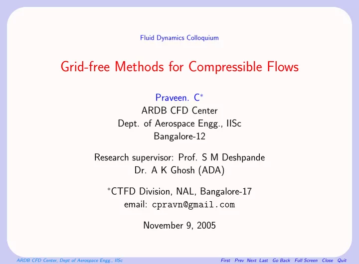 grid free methods for compressible flows