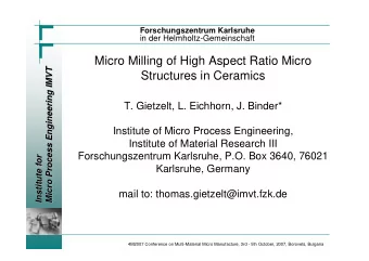 Micro Milling of High Aspect Ratio Micro  Process Engineering IMVT  Engineering IMVT  Structures in