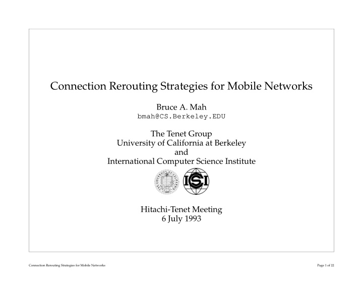 connection rerouting strategies for mobile networks