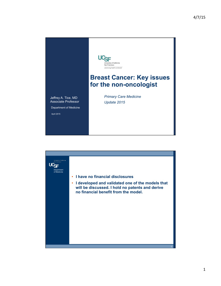 breast cancer key issues for the non oncologist