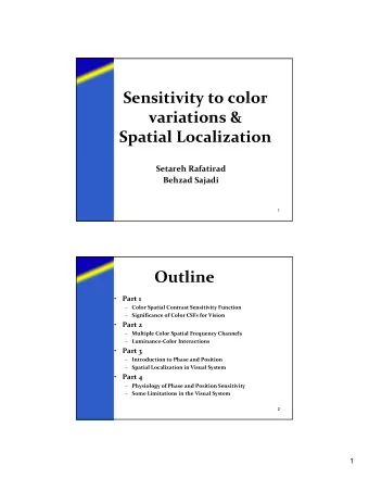 Sensitivity to color variations &amp; Spatial Localization Setareh Rafatirad Behzad Sajadi  1