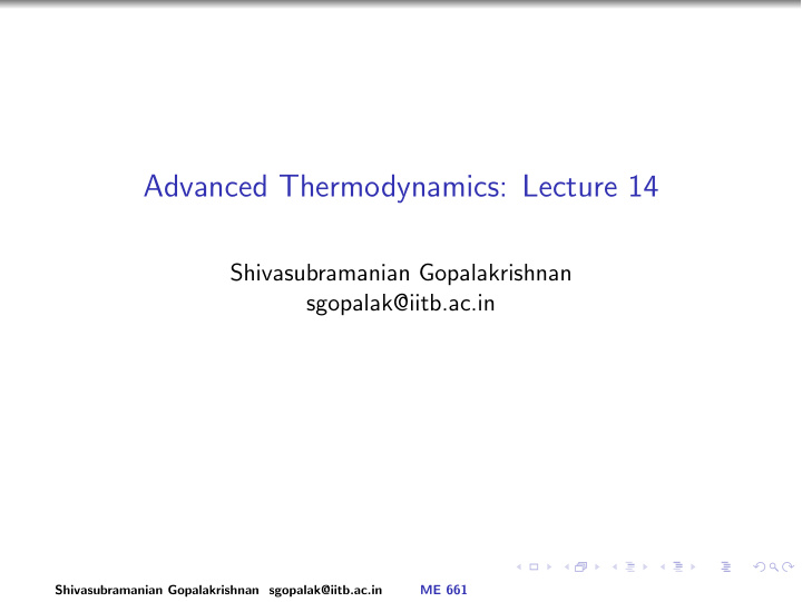 advanced thermodynamics lecture 14