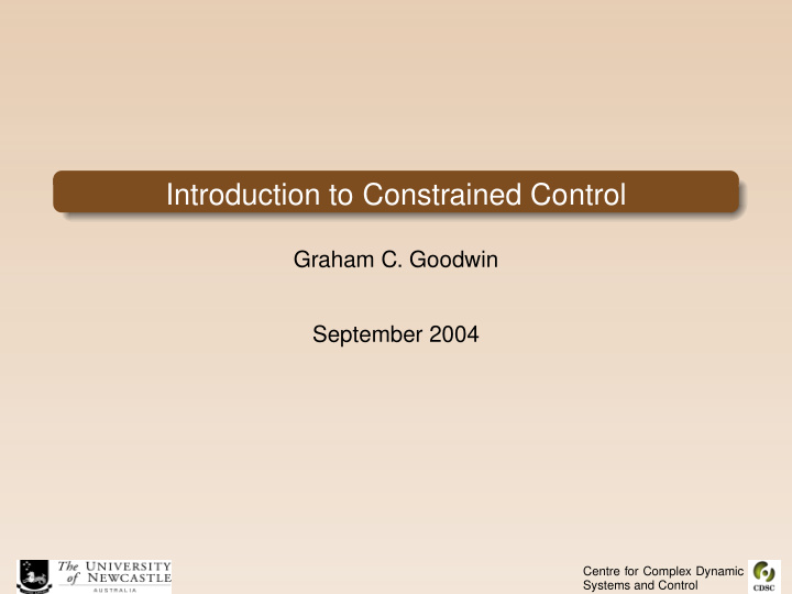 introduction to constrained control