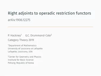 Right adjoints to operadic restriction functors  arXiv:1906.12275 P. Hackney 1 G.C. Drummond-Cole 2