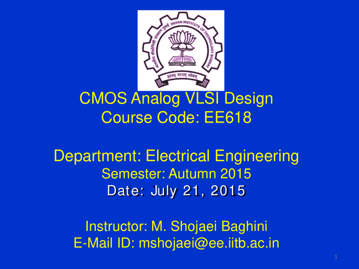 cmos analog vlsi design course code ee618 department