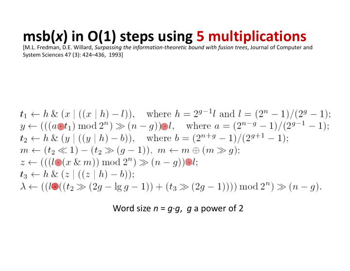 msb x in o 1 steps using 5 multiplications