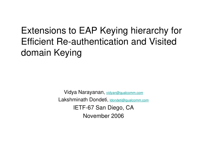 extensions to eap keying hierarchy for efficient re