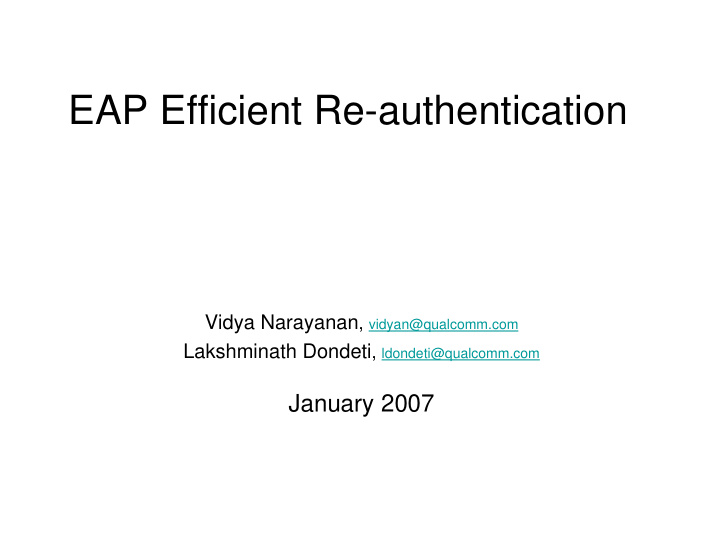 eap efficient re authentication